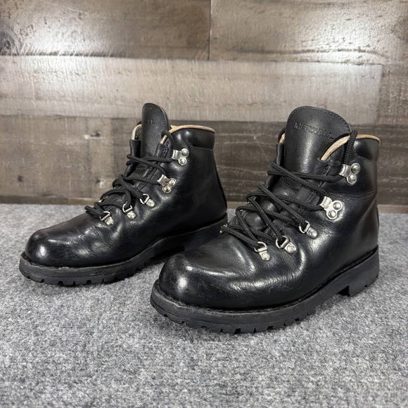 Merrell Shoes - Merrell Wilderness Black Leather Hiking Boots Womens 7 M Vintage Made In Italy